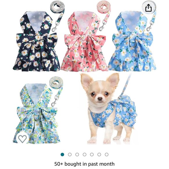 Flowered Dog Dress Harness, Size M - Picture 6 of 8